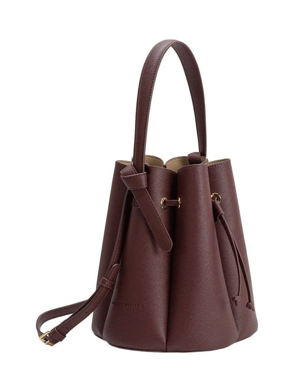 Melie Bianco Recycle Vegan Leather Bucket Shoulder Bag in Dark Burgundy
